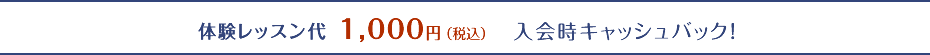 体験レッスン代 1000円入会時キャッシュバック！